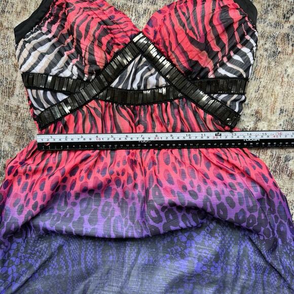 2B Bebe Animal Print Babydoll Maxi Dress Sz L Maximalism Y2K 2000s Halter Lined - Picture 10 of 11